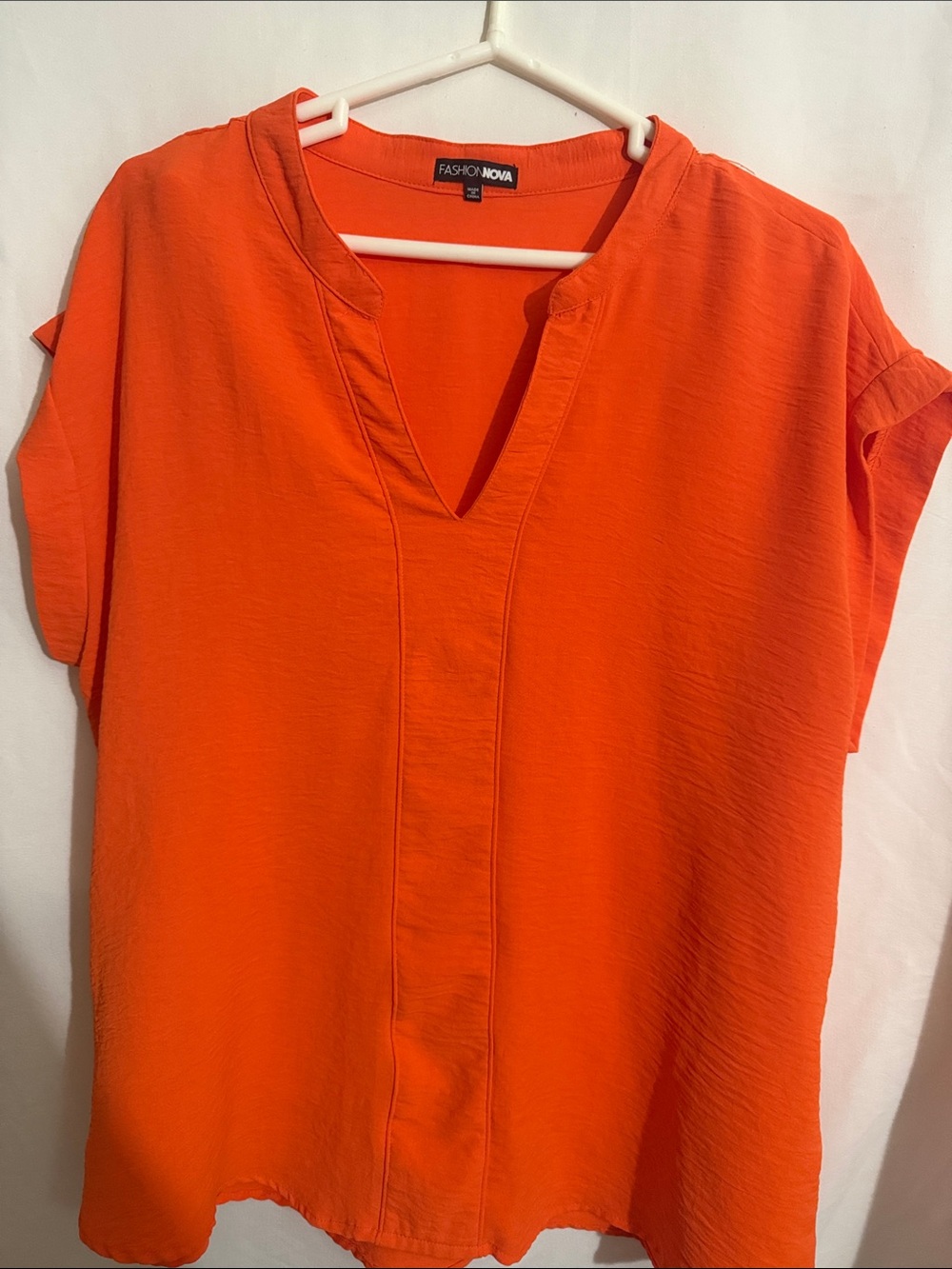 Fashion Nova Bright Orange Split-Neck Short Sleeve Tunic